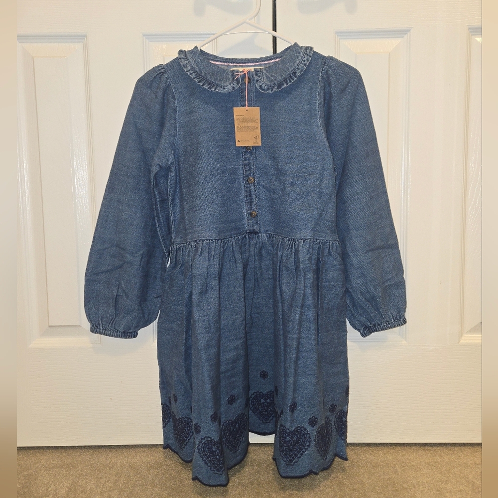 Mini Boden Blue Denim Heart-Trim Dress